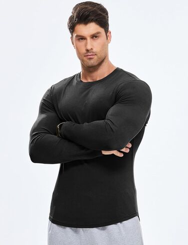 jmierr mens العضلات الطويلة الأكمام t ercts crewneck الطاقم الطويل longline مضلع قمصان لتجريب الصالة الرياضية in Saudi Arabia