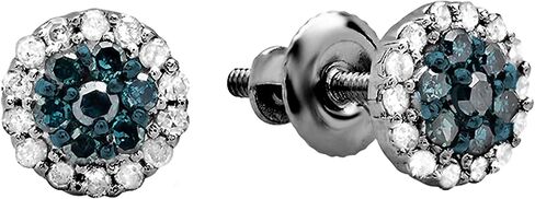 مجموعة RomazzlingRock 0.30 CTTW أسود روديوم مطلي 10K الأزرق والأبيض بأقراط مسمار الماس 1/، الذهب الأبيض الصلب in Saudi Arabia