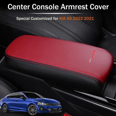 LEXLEY Armrest Box Cover Center Console Pad Waterproof Anti-Scratch Leather Protector Covers For KIA K5 2021 2022 2023 2024 2025-Black+Red in Kuwait