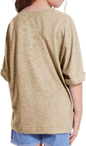 Girls Short Sleeve T Shirts Kids Fashion Oversized Drop Shoulder Tops Tshirts Casual Basic Tee in Kuwait