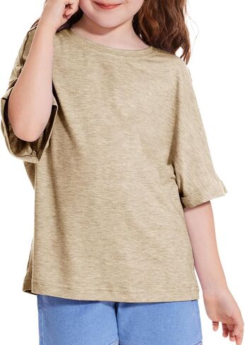 Girls Short Sleeve T Shirts Kids Fashion Oversized Drop Shoulder Tops Tshirts Casual Basic Tee in Kuwait
