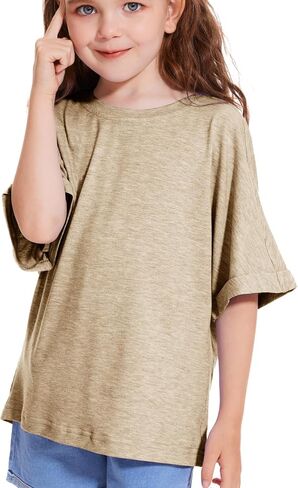 Girls Short Sleeve T Shirts Kids Fashion Oversized Drop Shoulder Tops Tshirts Casual Basic Tee in Kuwait