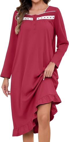Bloggerlove 100% Womens Cotton Nightgown Short/Long Sleeve House Dress with Pockets Sleep Dress S-3XL in Kuwait