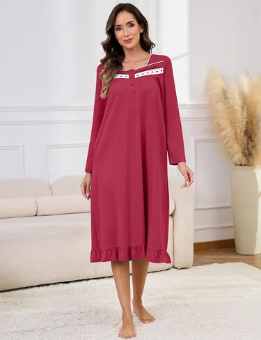 Bloggerlove 100% Womens Cotton Nightgown Short/Long Sleeve House Dress with Pockets Sleep Dress S-3XL in Kuwait