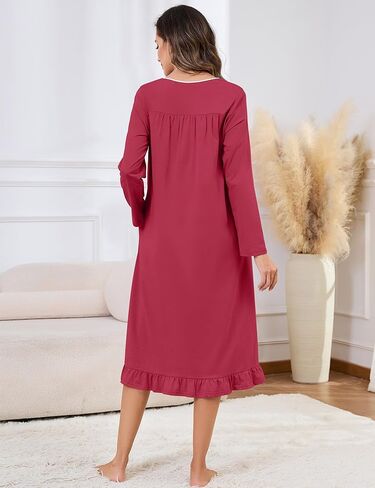 Bloggerlove 100% Womens Cotton Nightgown Short/Long Sleeve House Dress with Pockets Sleep Dress S-3XL in Kuwait