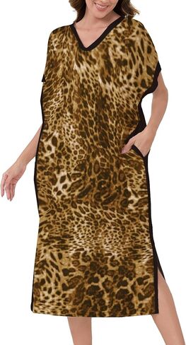 Long Liegowns for Women Short Sleeve Moomoo Kaftan v-Neck Batwing Cotton House Dress مع جيوب S-2XL in Saudi Arabia