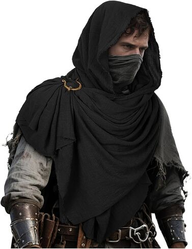 L'VOW Medieval Hooded Cloak Shaman Ninja Shawl Post Apocalyptic Wrap Scarf Cowl Rogue Hood Cape Viking Renaissance Costume in Kuwait