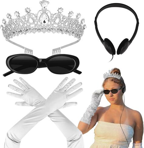 Princess Costumes Accessories for Women Crown Headband Long White Gloves Sunglasses and Headphones Set for Womens Princess Costume Party Cosplay Dress Up Party Bachelorette Party Supplies in Saudi Arabia