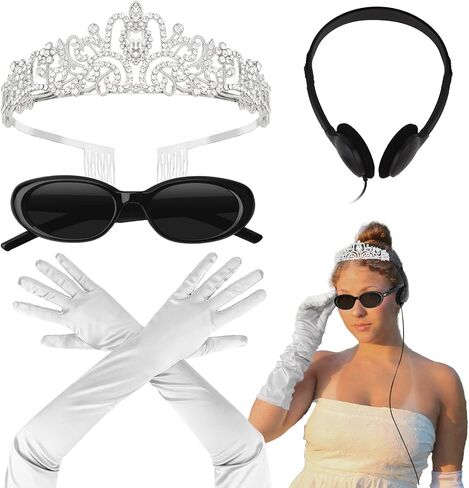 Princess Costumes Accessories for Women Crown Headband Long White Gloves Sunglasses and Headphones Set for Womens Princess Costume Party Cosplay Dress Up Party Bachelorette Party Supplies in Saudi Arabia