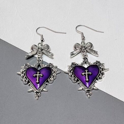 Gothic Heart Thorns Necklace Earrings Set for Women,Punk Style Velvet Big Heart Choker Necklaces Vintage Red Black Purple Crystal Earrings Y2k Aesthetic Hip Hop Halloween Jewelry Costume in Kuwait