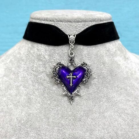 Gothic Heart Thorns Necklace Earrings Set for Women,Punk Style Velvet Big Heart Choker Necklaces Vintage Red Black Purple Crystal Earrings Y2k Aesthetic Hip Hop Halloween Jewelry Costume in Kuwait