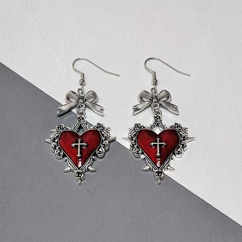 Gothic Heart Thorns Necklace Earrings Set for Women,Punk Style Velvet Big Heart Choker Necklaces Vintage Red Black Purple Crystal Earrings Y2k Aesthetic Hip Hop Halloween Jewelry Costume in Kuwait