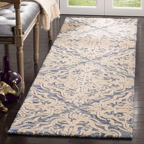 SAFAVIEH Blossom Collection 2' 3" x 12' Blue/Ivory BLM103M Handmade Premium Wool Entryway Foyer Living Room Kitchen Runner Rug in Saudi Arabia