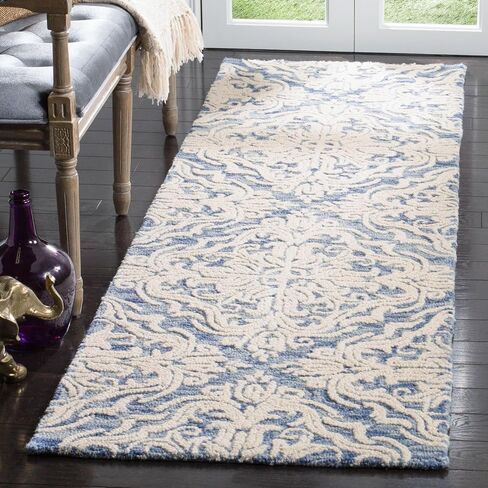 SAFAVIEH Blossom Collection 2' 3" x 12' Blue/Ivory BLM103M Handmade Premium Wool Entryway Foyer Living Room Kitchen Runner Rug in Saudi Arabia