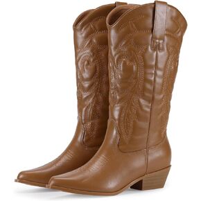 RLW Cowboy Boots for Women, Pointy Toe Cowgirl Boot, Mid Calf Ladies Western Boots with Chunky Heel Fashion in Saudi Arabia
