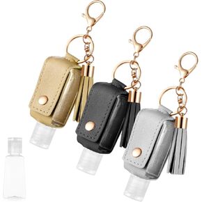 2Pcs Hand Sanitizer Keychain, 30ml Portable Leather Hand Sanitizer Holder Travel Size Keychain Hand Sanitizer Case Refillable Bottle for Toiletry Lotion Liquid Soap Shampoo (Black, Pink) in Kuwait