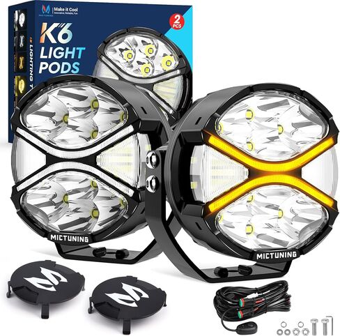 Mictuning K6 4 بوصة ، قرون فاتحة ، 160W 14328LM ألوان مزدوجة أضواء الطرق الوعرة مع إشارة دوران DRL بيضاء ، 270 ° SHOARER IP68 ماء مقاوم للماء الخندق الخندق مع غطاء مصباح أسود ، أزواج ، أزواج in Kuwait