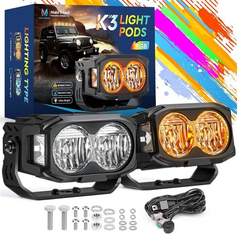 Mictuning K6 4 بوصة ، قرون فاتحة ، 160W 14328LM ألوان مزدوجة أضواء الطرق الوعرة مع إشارة دوران DRL بيضاء ، 270 ° SHOARER IP68 ماء مقاوم للماء الخندق الخندق مع غطاء مصباح أسود ، أزواج ، أزواج in Kuwait