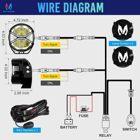 Mictuning K6 4 بوصة ، قرون فاتحة ، 160W 14328LM ألوان مزدوجة أضواء الطرق الوعرة مع إشارة دوران DRL بيضاء ، 270 ° SHOARER IP68 ماء مقاوم للماء الخندق الخندق مع غطاء مصباح أسود ، أزواج ، أزواج in Kuwait