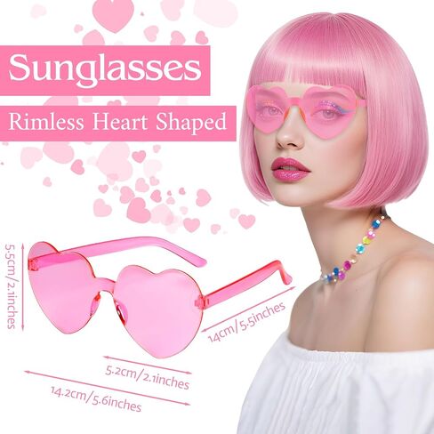 MEEZY 1Pcs Purple Short Bob Wigs Straight Hair with Flat Bangs Heart Sunglasses for Women, Colorful Funny Cosplay Party Neon Wig Synthetic Natural As Real Carnival Halloween Costume in Kuwait