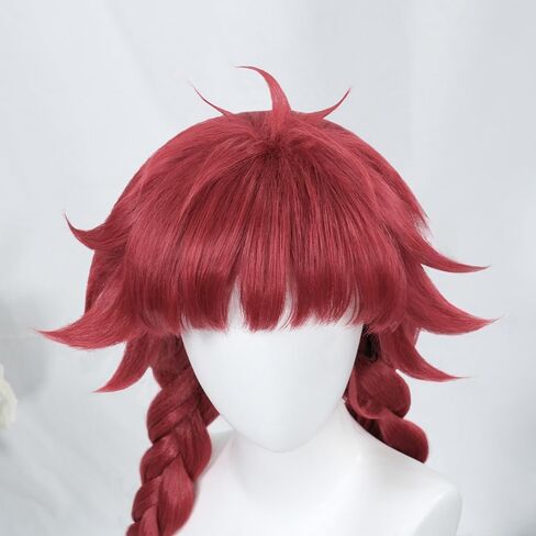 Wine Red Long Braided Hair Wig with Bangs Anime Cosplay Synthetic Wig for Girls Role Playing Party in Saudi Arabia