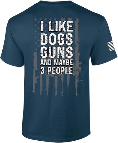 Patriot Pride Men's Funny Shirts for Men - I Like Dogs, Guns, and Maybe 3 People Distressed Gun Flag Short Sleeve T-Shirt in Saudi Arabia