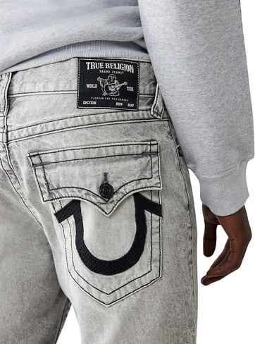 True Religion Men's Ricky Straight Fit Jeans with Snap Flap Pockets - Mesh High Shine in Saudi Arabia