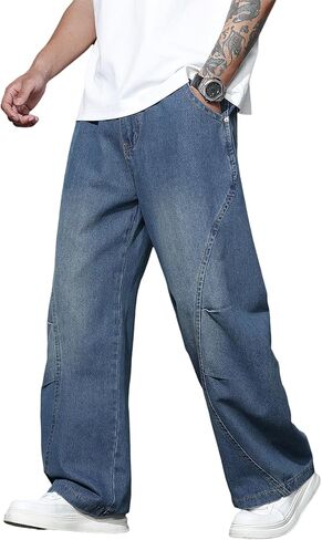 بنطلون جينز فضفاض للرجال سراويل الهيب هوب سراويل خيوط غير منتظمة سراويل ملائمة ملابس الشارع in Kuwait