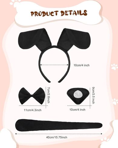 SATINIOR Puppy Dog Costume Set Puppy Ears Headband Puppy Bowtie Puppy Fake Nose Tail Animal Dog Costume Accessories for Carnival World Book Day Animal Cosplay Party(Red) in Kuwait