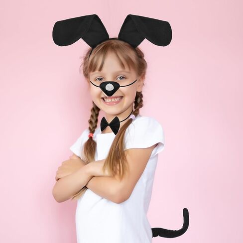 SATINIOR Puppy Dog Costume Set Puppy Ears Headband Puppy Bowtie Puppy Fake Nose Tail Animal Dog Costume Accessories for Carnival World Book Day Animal Cosplay Party(Red) in Kuwait