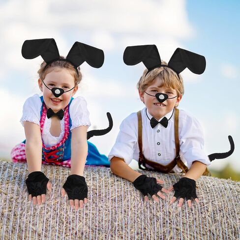 SATINIOR Puppy Dog Costume Set Puppy Ears Headband Puppy Bowtie Puppy Fake Nose Tail Animal Dog Costume Accessories for Carnival World Book Day Animal Cosplay Party(Red) in Kuwait