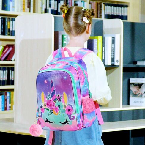 3PCS Unicorn Backpack for Girls, 16" Kids Bookbag with Lunch Box, Water Resistant Elementary School Bag for Prechool Toddler in Kuwait