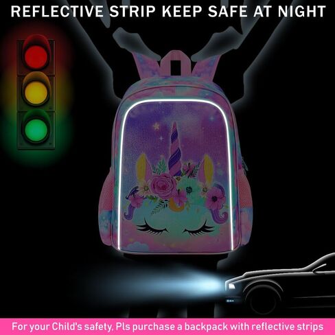 3PCS Unicorn Backpack for Girls, 16" Kids Bookbag with Lunch Box, Water Resistant Elementary School Bag for Prechool Toddler in Kuwait