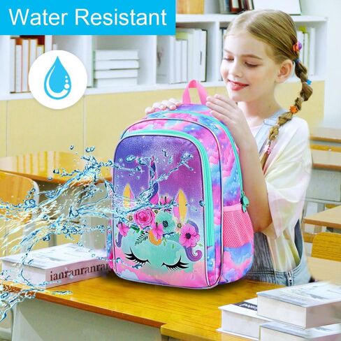 3PCS Unicorn Backpack for Girls, 16" Kids Bookbag with Lunch Box, Water Resistant Elementary School Bag for Prechool Toddler in Kuwait