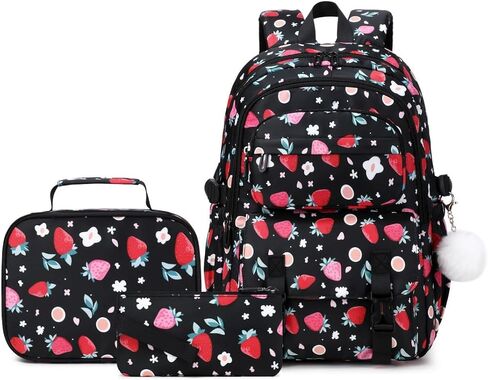 Kids Backpack for Girls with Lunch Box Teen Girl Backpacks Set Travel Daypack Large Bookbags for Teens Girls (cherry) in Saudi Arabia