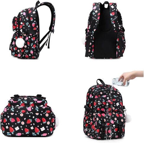 Kids Backpack for Girls with Lunch Box Teen Girl Backpacks Set Travel Daypack Large Bookbags for Teens Girls (cherry) in Saudi Arabia