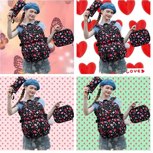 Kids Backpack for Girls with Lunch Box Teen Girl Backpacks Set Travel Daypack Large Bookbags for Teens Girls (cherry) in Saudi Arabia