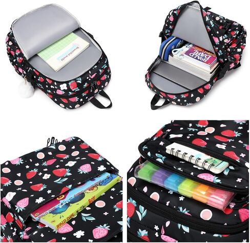 Kids Backpack for Girls with Lunch Box Teen Girl Backpacks Set Travel Daypack Large Bookbags for Teens Girls (cherry) in Saudi Arabia