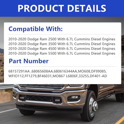 6.7L Cummins Fuel Filter 68157291AA - Compatible with 2010-2020 Dodge Ram 2500 3500 4500 5500 6.7 Diesel Engines - Replace# 68065608AA in Kuwait