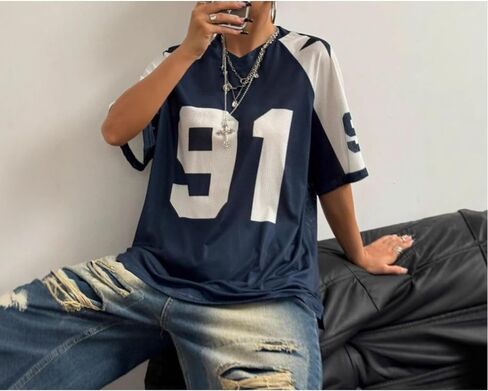 Mesh Sport Tee كبير الحجم الخامس رقم الرقبة طباعة أعلى الأكمام القصير خفيف الوزن in Kuwait