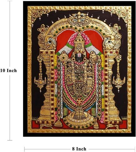 Tarang Arts Lord BALAJI Tanjore Paintings with Wooden Frame, 2D Emboss, 22Carat Gold Foil & Stones Handwork Painting for Home/Puja/Wall Decor/Gifts (14x12 Inches) in Saudi Arabia