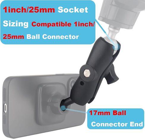 1 inch to 17mm Ball Adapter for RAM Mounts B Size Double Socket Arm, Compatible with Garmin GPS 17mm Bracket, 25mm Female Socket to 17mm Male (Short Arm: 2.4" Double Socket Arm) in Kuwait
