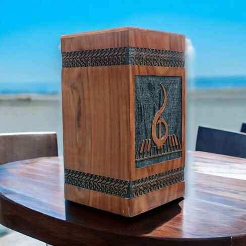 AA GLOBEL Wood and Crafts Elegant Fragile Vintage Music Designed URN for Human Ashes Funeral Memorial Urns for Ashes-Real Wood Cremation Urn for Human Ashes, Adult Women/Men in Kuwait