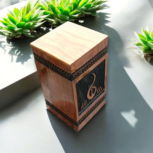 AA GLOBEL Wood and Crafts Elegant Fragile Vintage Music Designed URN for Human Ashes Funeral Memorial Urns for Ashes-Real Wood Cremation Urn for Human Ashes, Adult Women/Men in Kuwait
