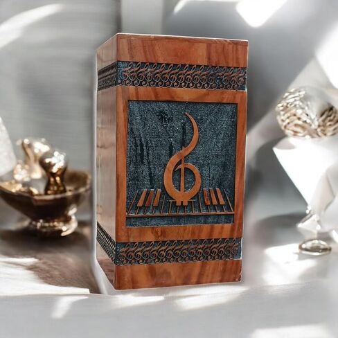 AA GLOBEL Wood and Crafts Elegant Fragile Vintage Music Designed URN for Human Ashes Funeral Memorial Urns for Ashes-Real Wood Cremation Urn for Human Ashes, Adult Women/Men in Kuwait