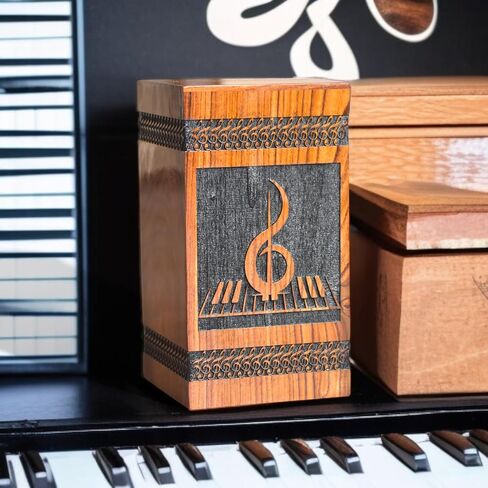 AA GLOBEL Wood and Crafts Elegant Fragile Vintage Music Designed URN for Human Ashes Funeral Memorial Urns for Ashes-Real Wood Cremation Urn for Human Ashes, Adult Women/Men in Kuwait