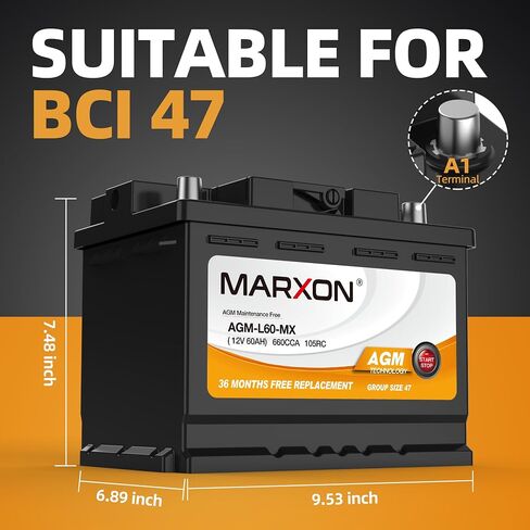 Marxon Group 140r Car Battery 12V 50ah 570CCA H4 AGM بطاريات AGM الصيانة مجانية لبدء تشغيل البطارية LN1 لـ Audi BMW Volkswagen Toyota Chevrolet in Kuwait