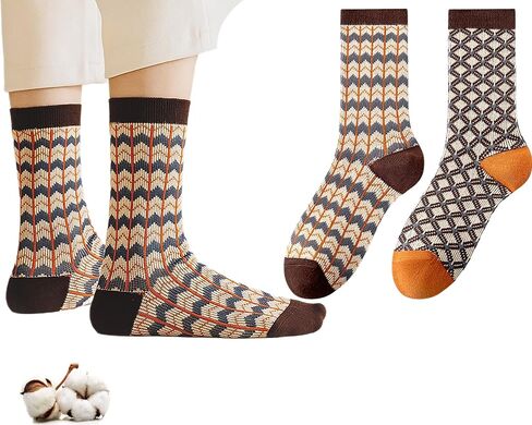 chunfo Womens Retro Striped Crew Socks Argyle Sock Boot مرنة ، دافئة ، مكتب ، مدرسة ، حجم السفر 5-8 in Kuwait