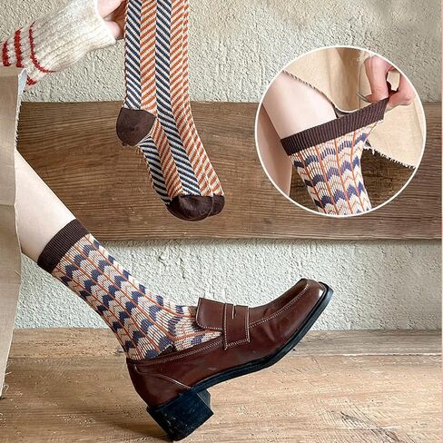 chunfo Womens Retro Striped Crew Socks Argyle Sock Boot مرنة ، دافئة ، مكتب ، مدرسة ، حجم السفر 5-8 in Kuwait