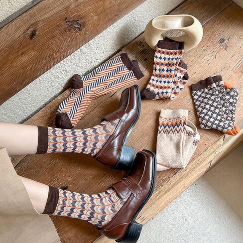 chunfo Womens Retro Striped Crew Socks Argyle Sock Boot مرنة ، دافئة ، مكتب ، مدرسة ، حجم السفر 5-8 in Kuwait